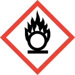 GHS03-Symbol mit einer Flamme über einem Kreis.